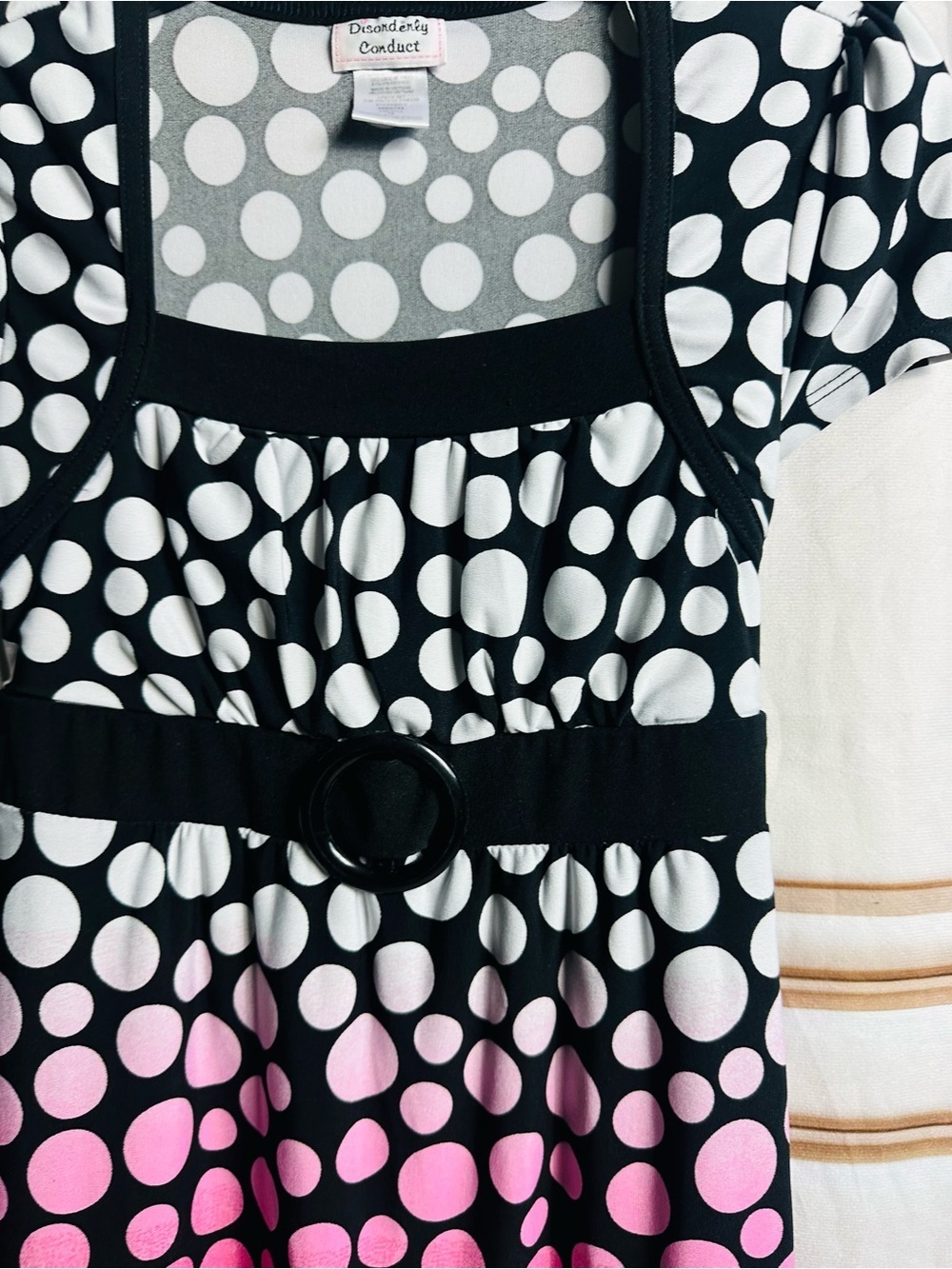 Echo Black White and Pink Polka Dot Girls Casual Dress - Picture 3 of 9